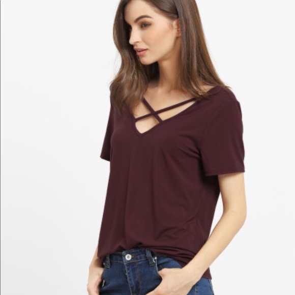 MUST GO - Maroon Criss Cross Front Casual Shirt - Picture 2 of 7